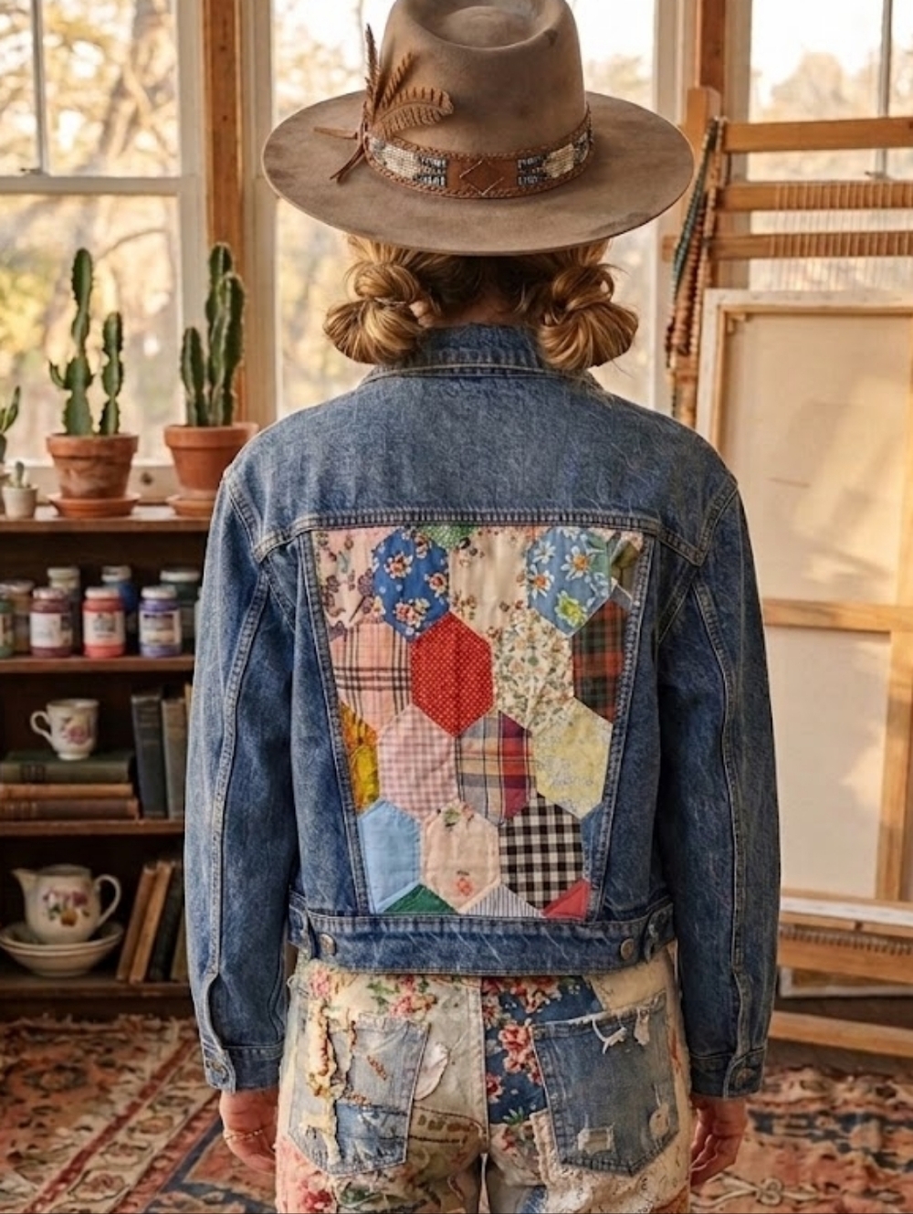 Upcycled Boho Patchwork Jean Jacket Size M